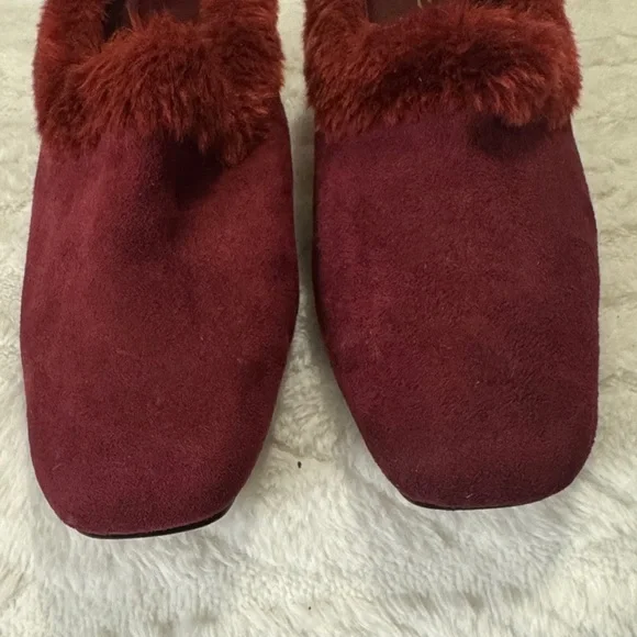 Annie Wine Red Faux Fur Trim Mules - Picture 5 of 9
